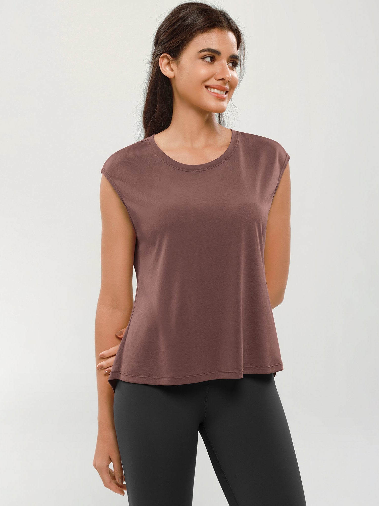 Modal Soft Crew Neck Yoga Summer Flowy Workout Sleeveless Shirts Sangria - ododos