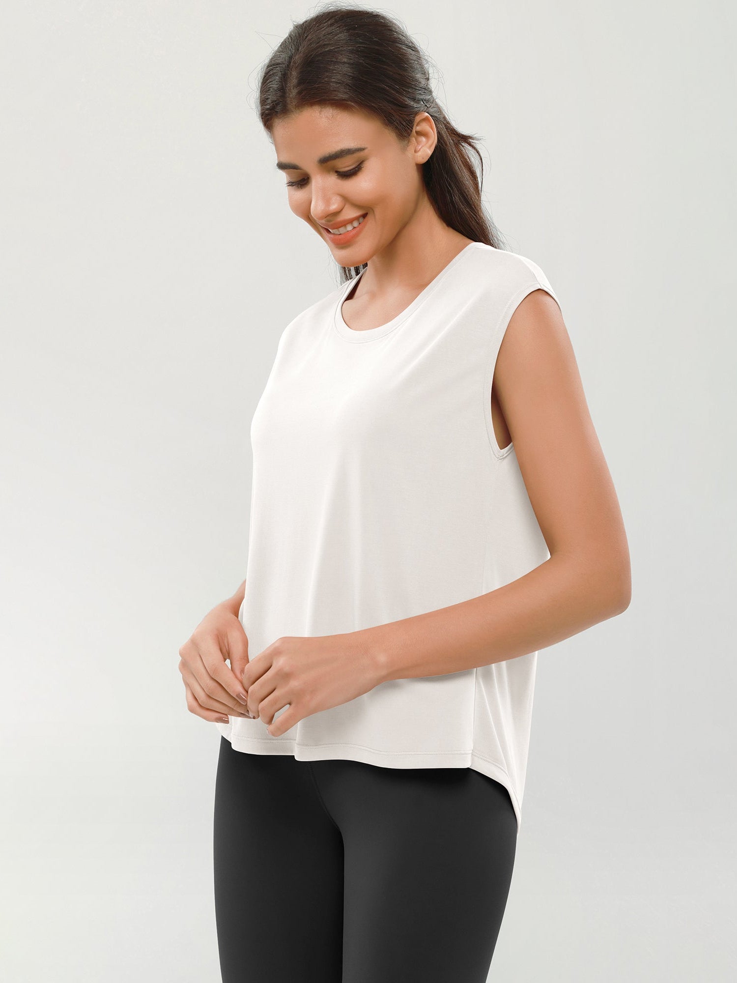 Modal Soft Crew Neck Yoga Summer Flowy Workout Sleeveless Shirts - ododos