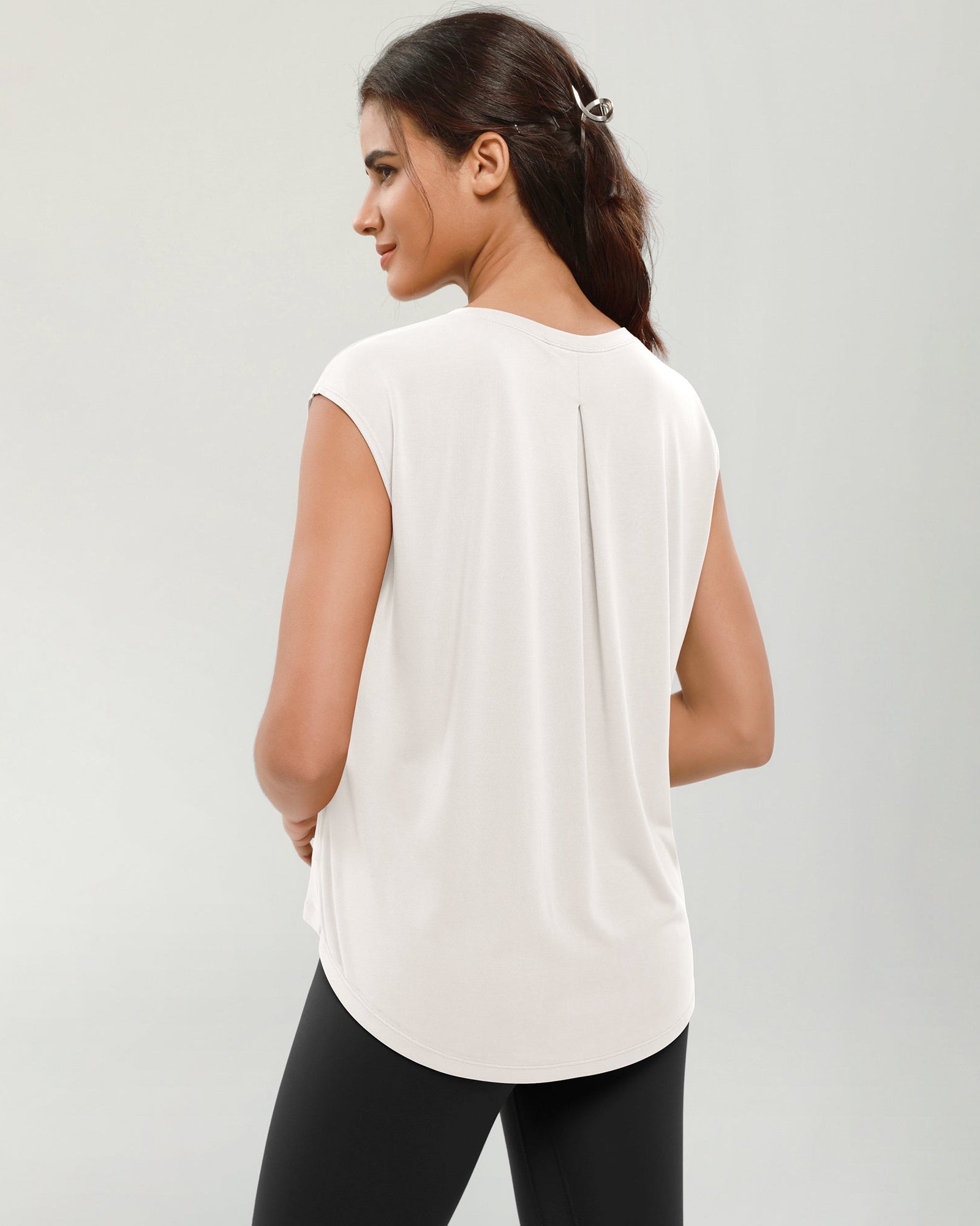 Modal Soft Crew Neck Yoga Summer Flowy Workout Sleeveless Shirts - ododos