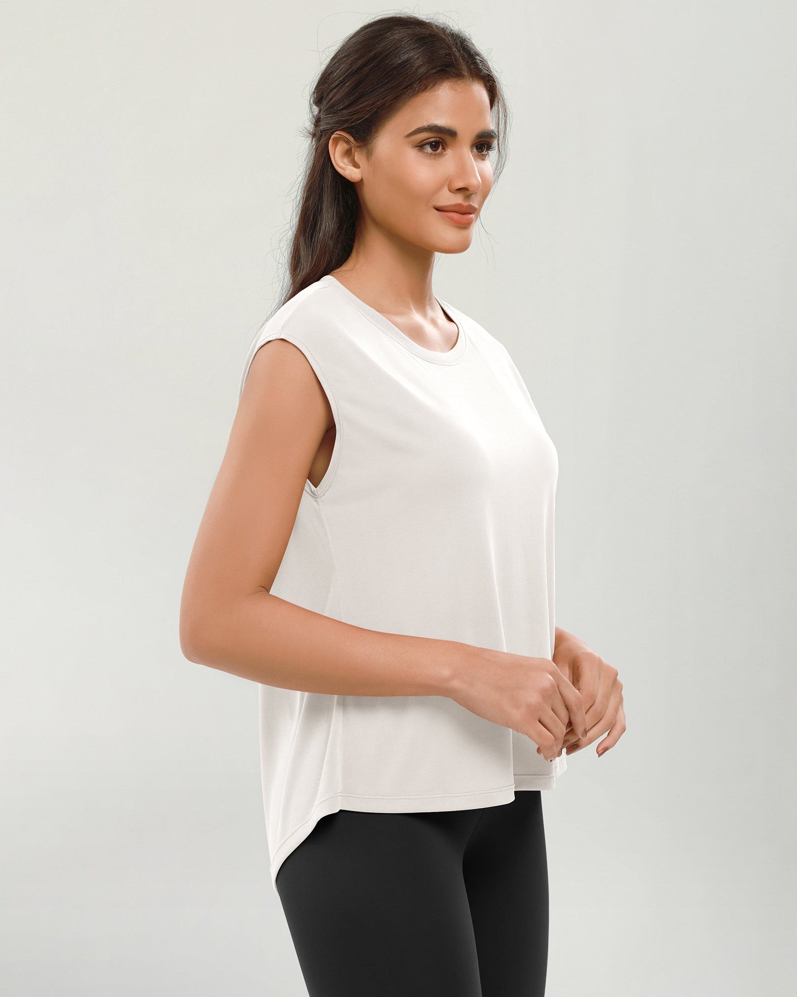 Modal Soft Crew Neck Yoga Summer Flowy Workout Sleeveless Shirts - ododos