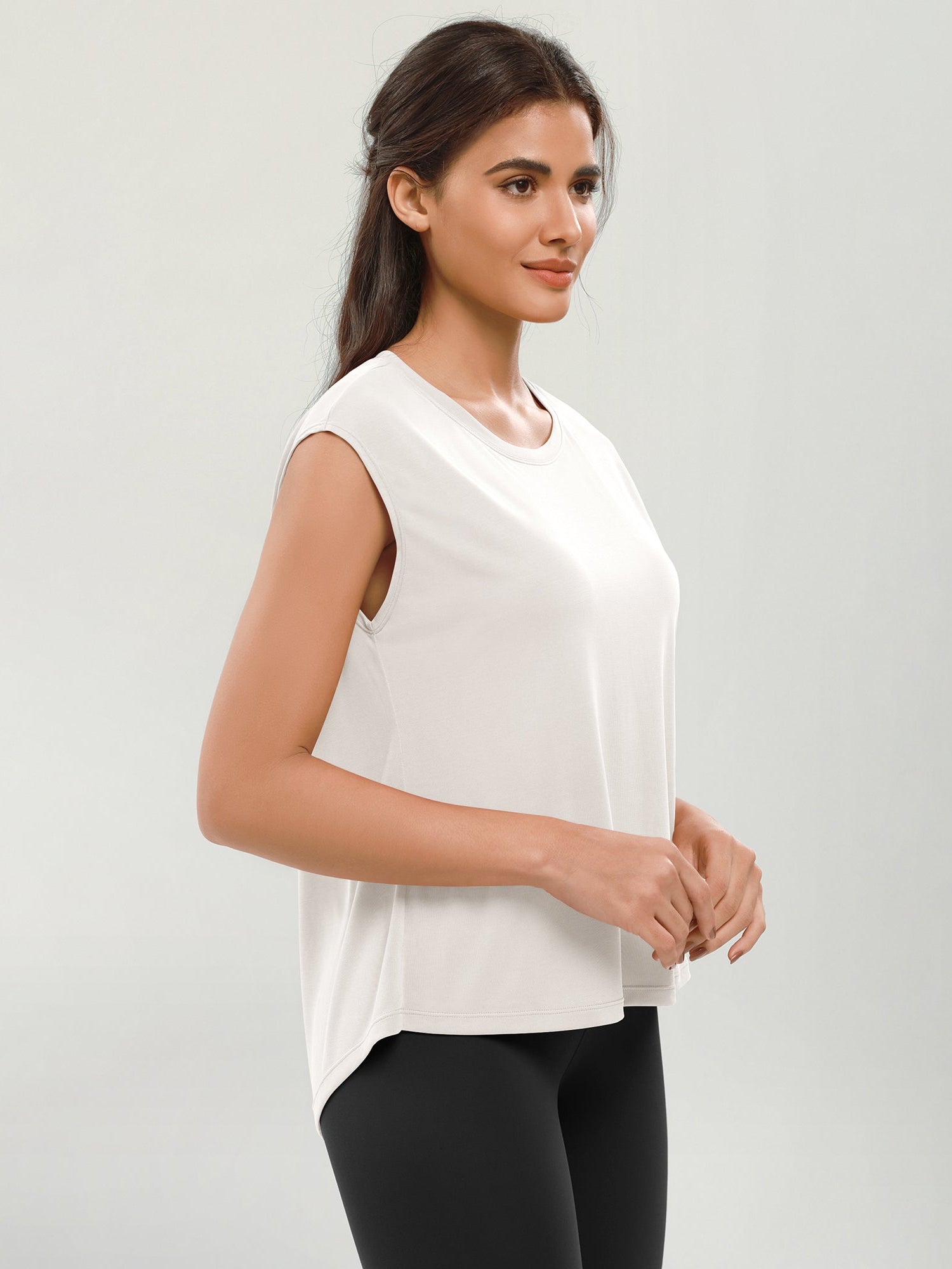 Modal Soft Crew Neck Yoga Summer Flowy Workout Sleeveless Shirts - ododos