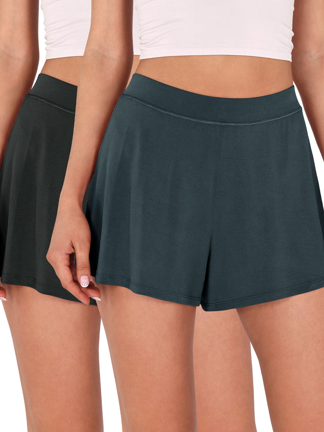 2 Pack Modal Soft Lounge Shorts Black+Deep Teal - ododos