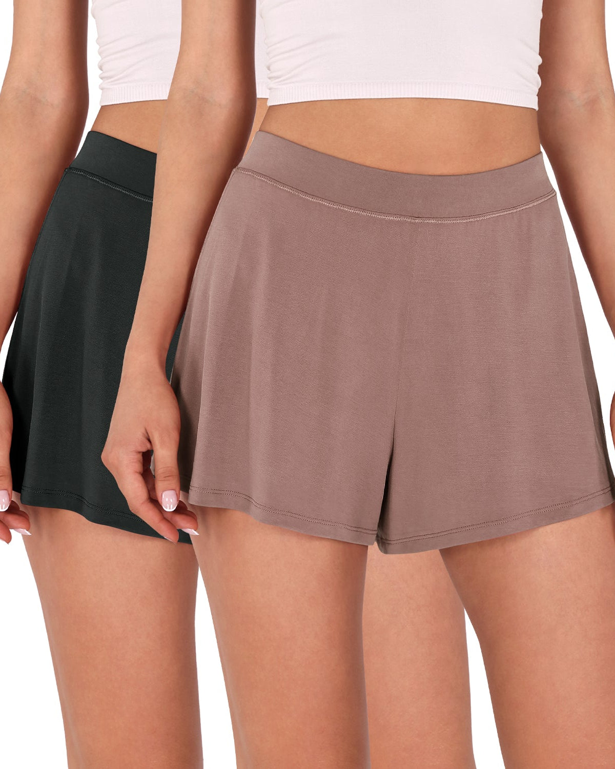 2 Pack Modal Soft Lounge Shorts Black+Dusty Rose - ododos