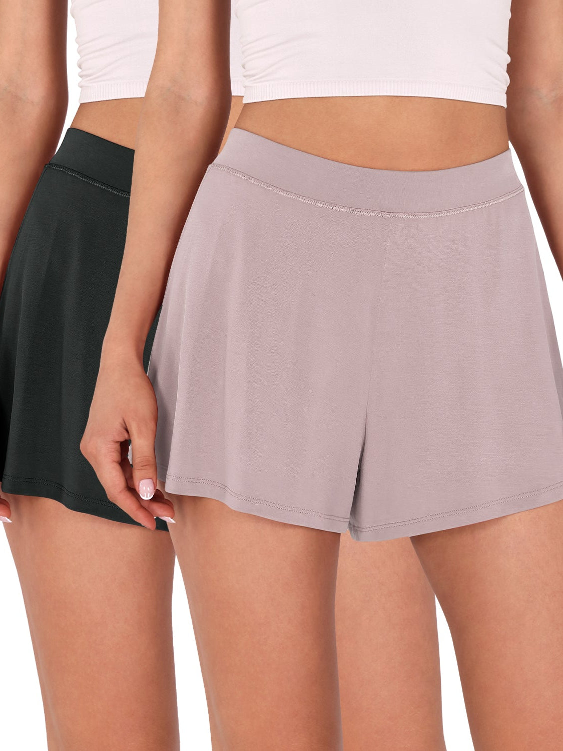 2 Pack Modal Soft Lounge Shorts Black+Lavender - ododos