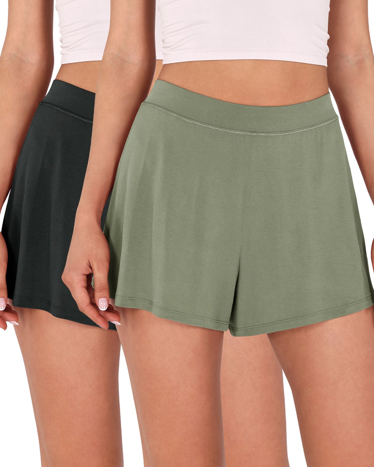 2 Pack Modal Soft Lounge Shorts Black+Sage Green - ododos