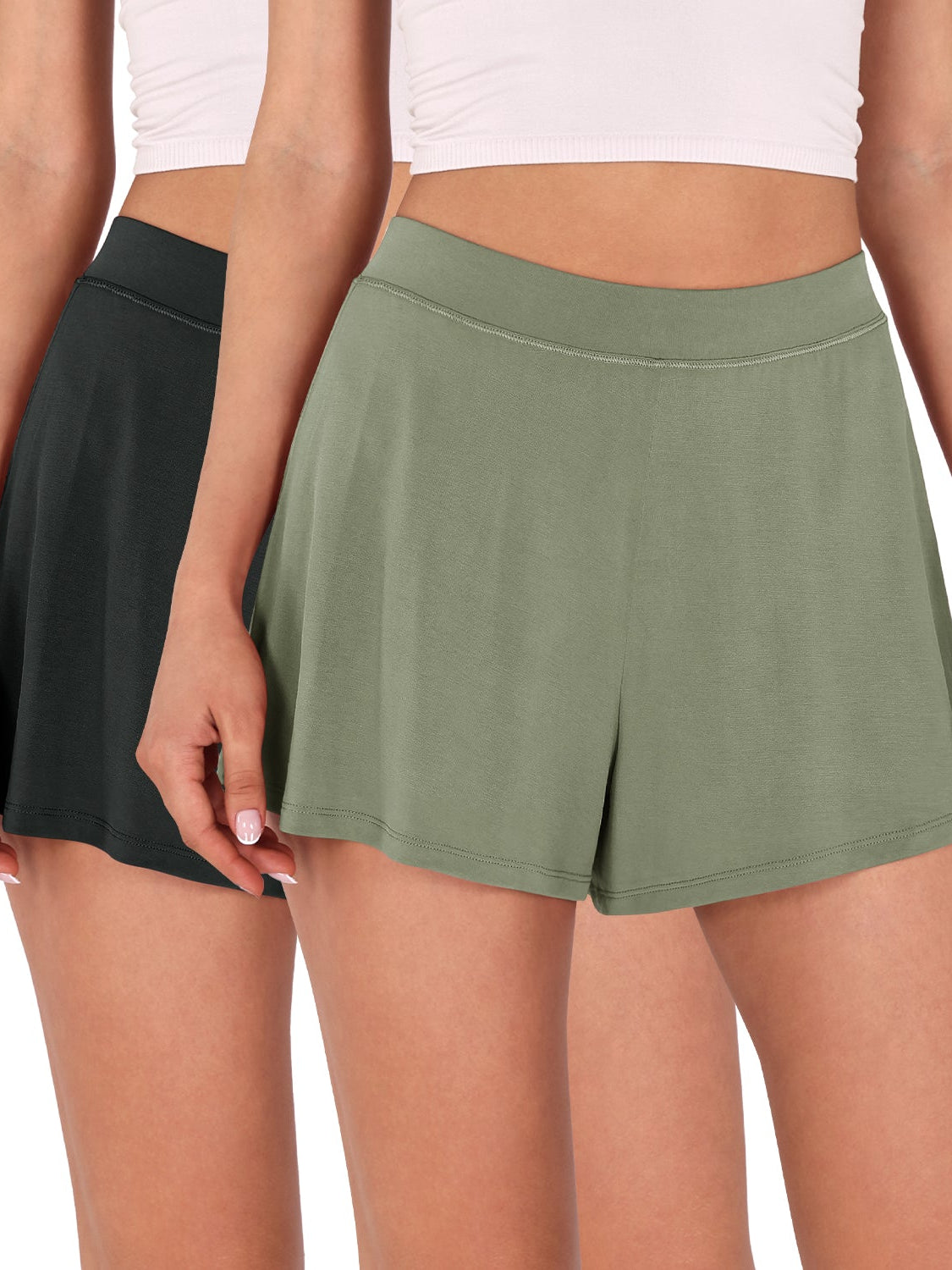 2 Pack Modal Soft Lounge Shorts Black+Sage Green - ododos