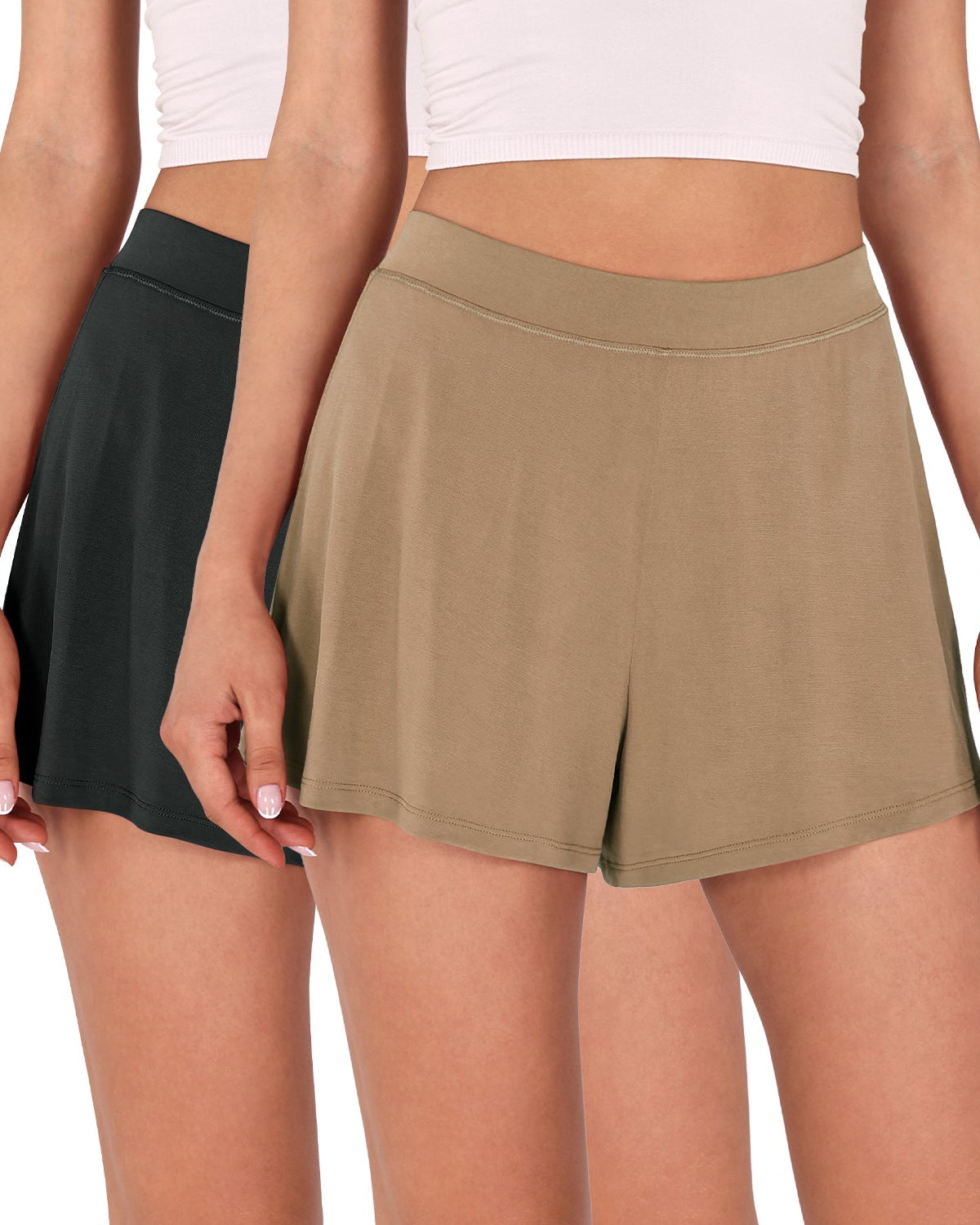 2 Pack Modal Soft Lounge Shorts Black+Warm Tan - ododos