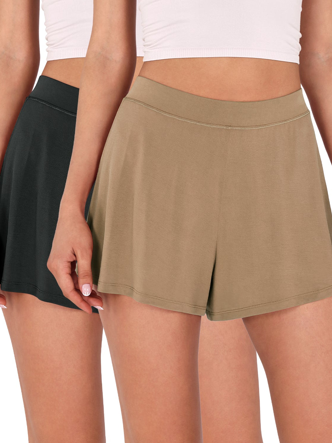 2 Pack Modal Soft Lounge Shorts Black+Warm Tan - ododos
