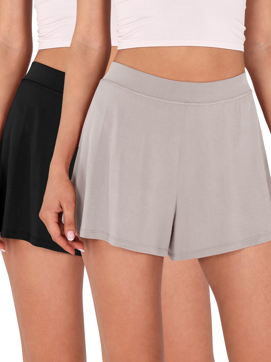 2 Pack Modal Soft Lounge Shorts Black+Light Beige - ododos