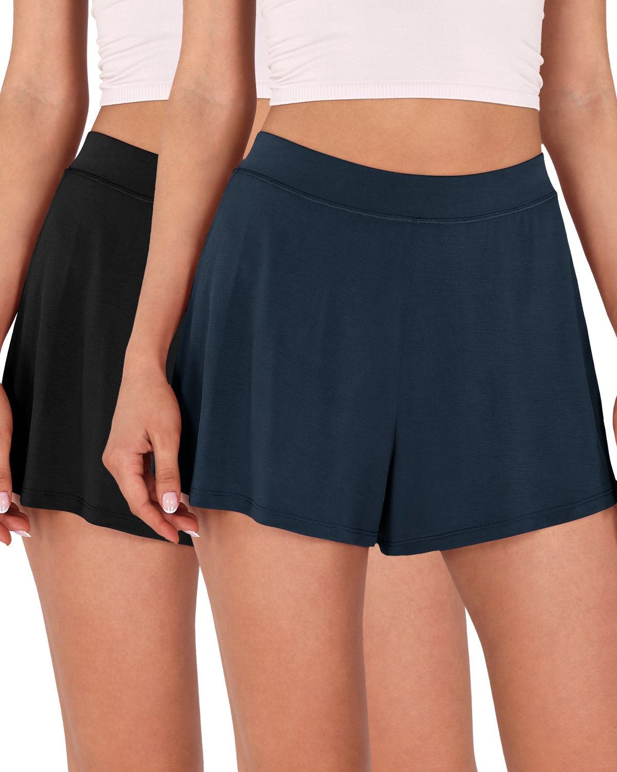 2 Pack Modal Soft Lounge Shorts Black+Midnight - ododos