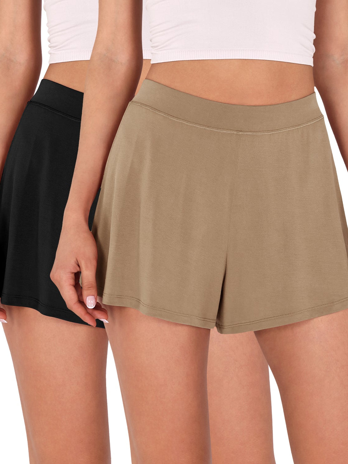 2 Pack Modal Soft Lounge Shorts Black+Peanut - ododos