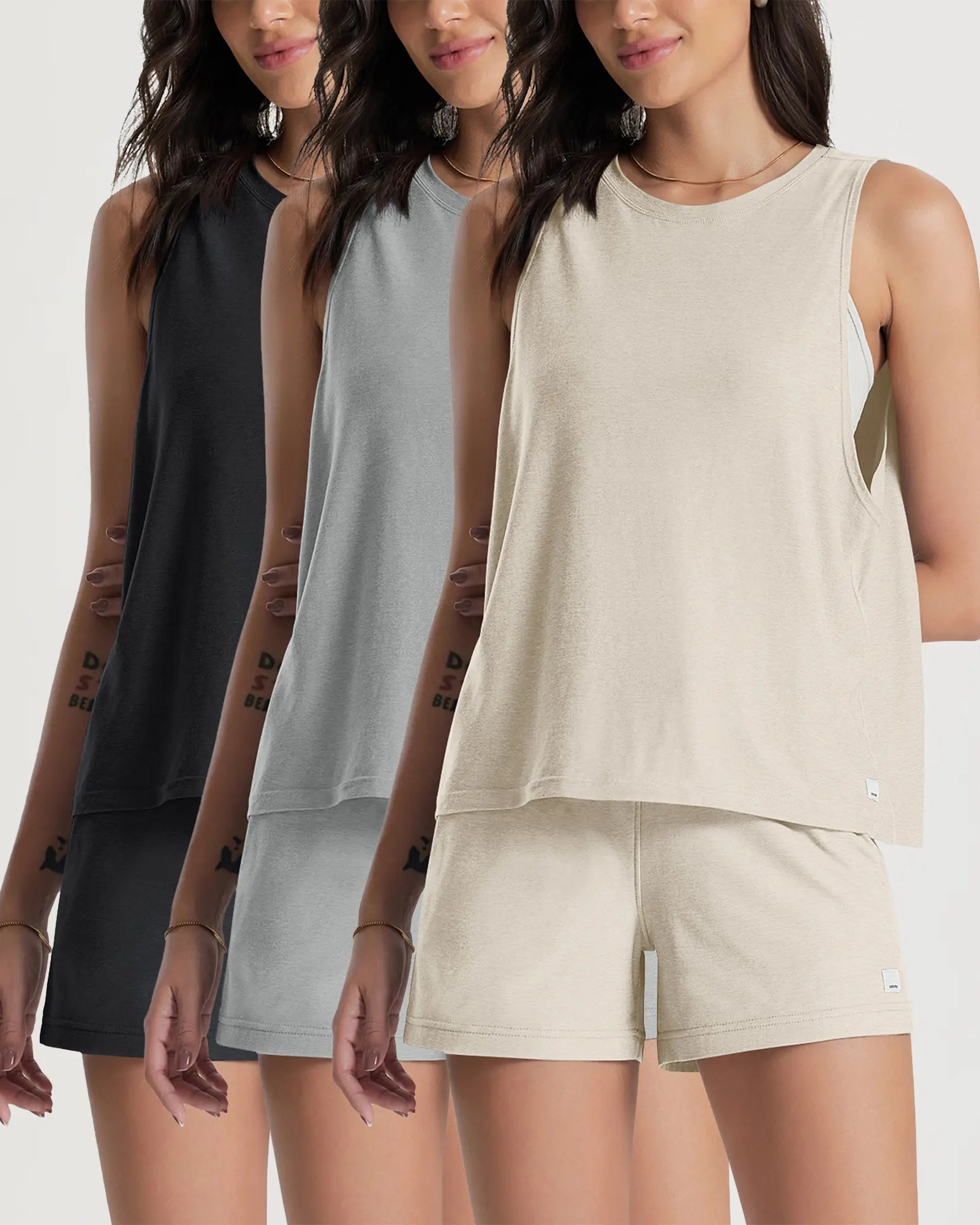 ODODOS Stratum 3-Pack Women Loose Tank Tops in breathable soft fabric for summer essentials.