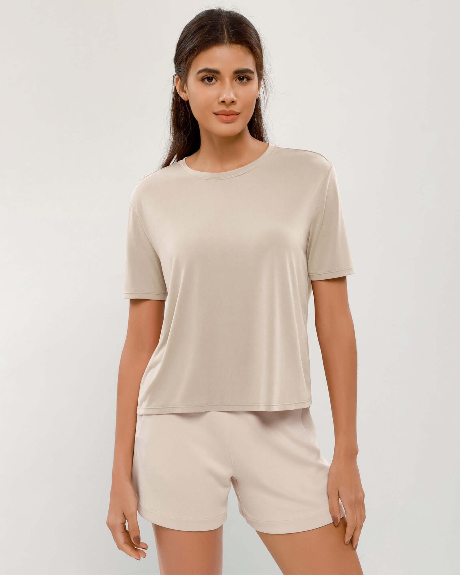 Modal Soft Crew Neck Short Sleeve Shirts Abalone - ododos