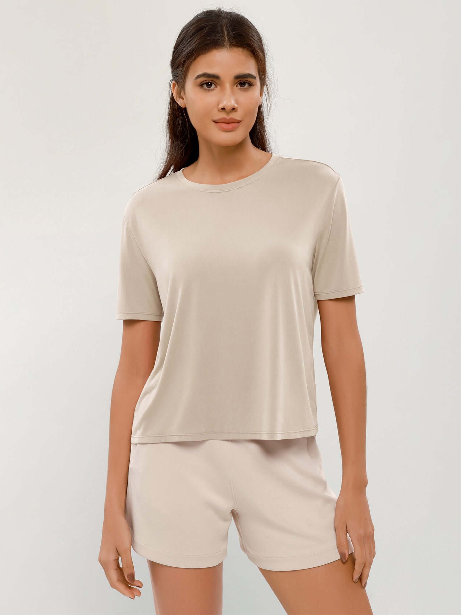 Modal Soft Crew Neck Short Sleeve Shirts Abalone - ododos