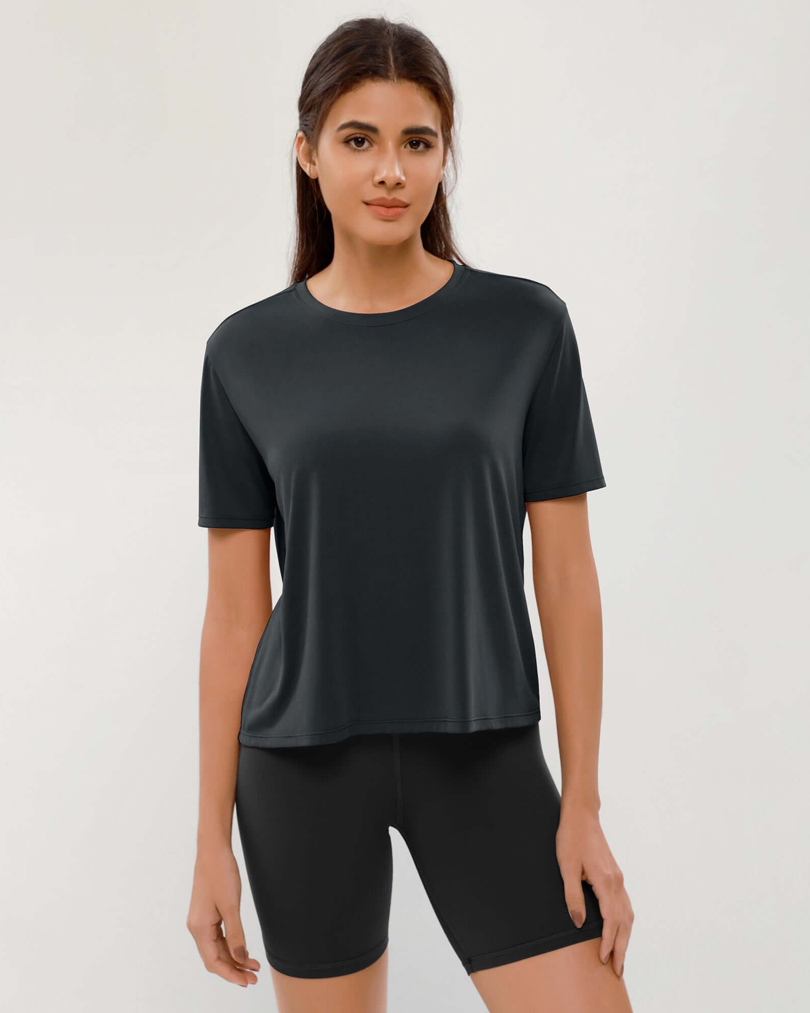Modal Soft Crew Neck Short Sleeve Shirts Black - ododos