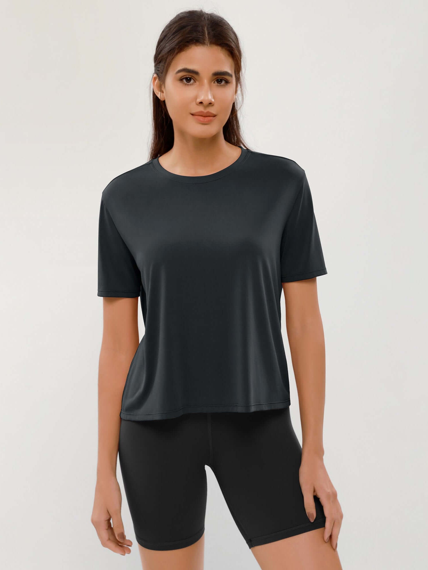 Modal Soft Crew Neck Short Sleeve Shirts Black - ododos