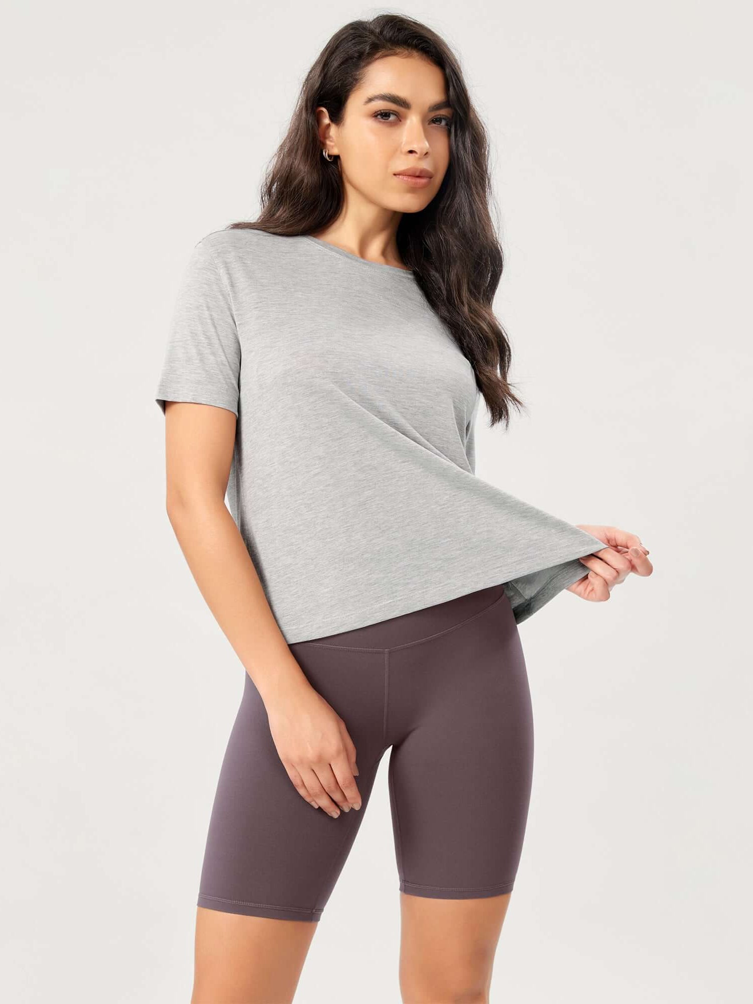 Modal Soft Crew Neck Short Sleeve Shirts Heather Grey - ododos