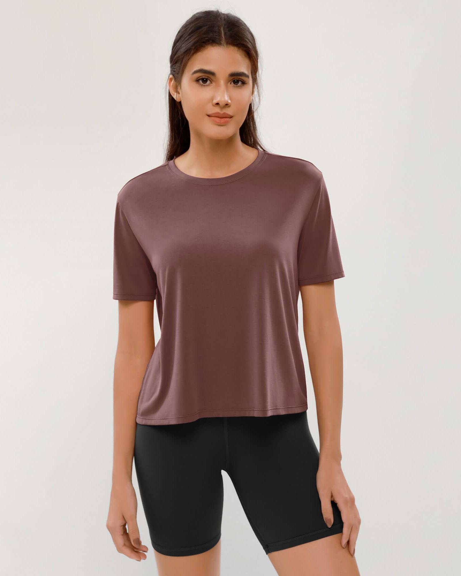 Modal Soft Crew Neck Short Sleeve Shirts Sangria - ododos