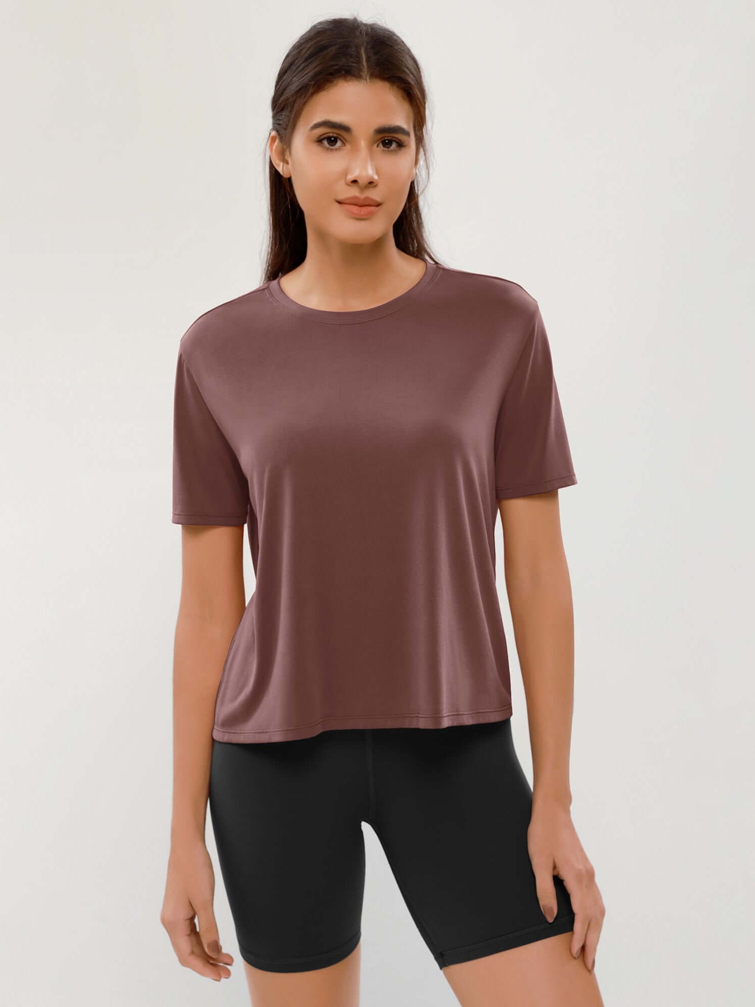 Modal Soft Crew Neck Short Sleeve Shirts Sangria - ododos