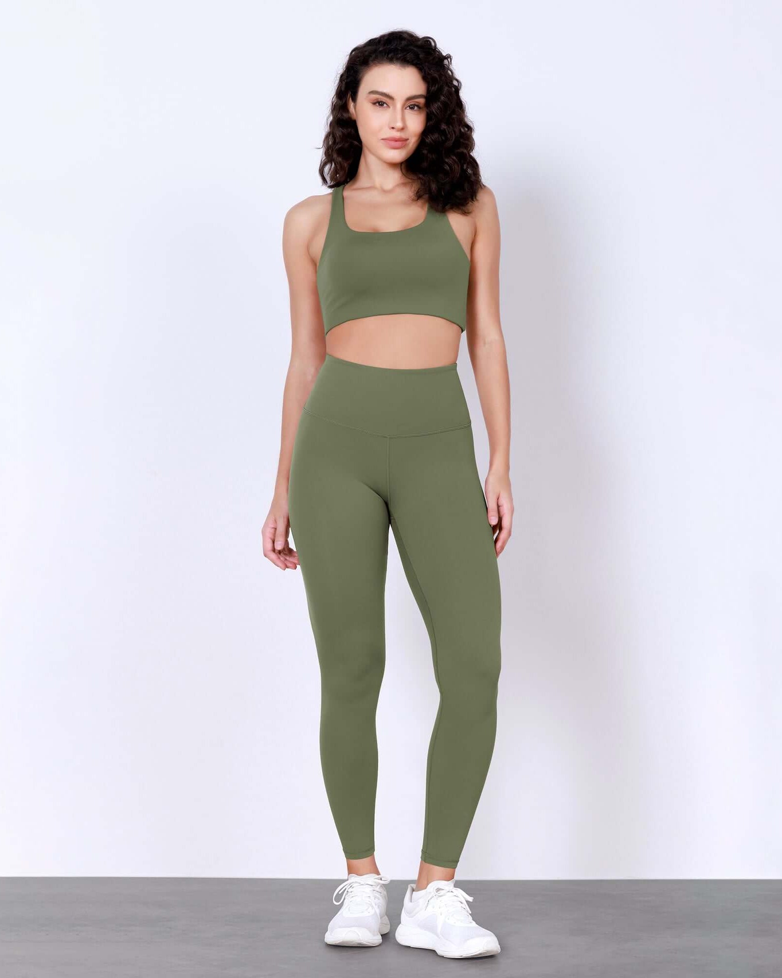 25 Body-Hugging Workout Leggings with Back Pocket Dark Olive - ododos