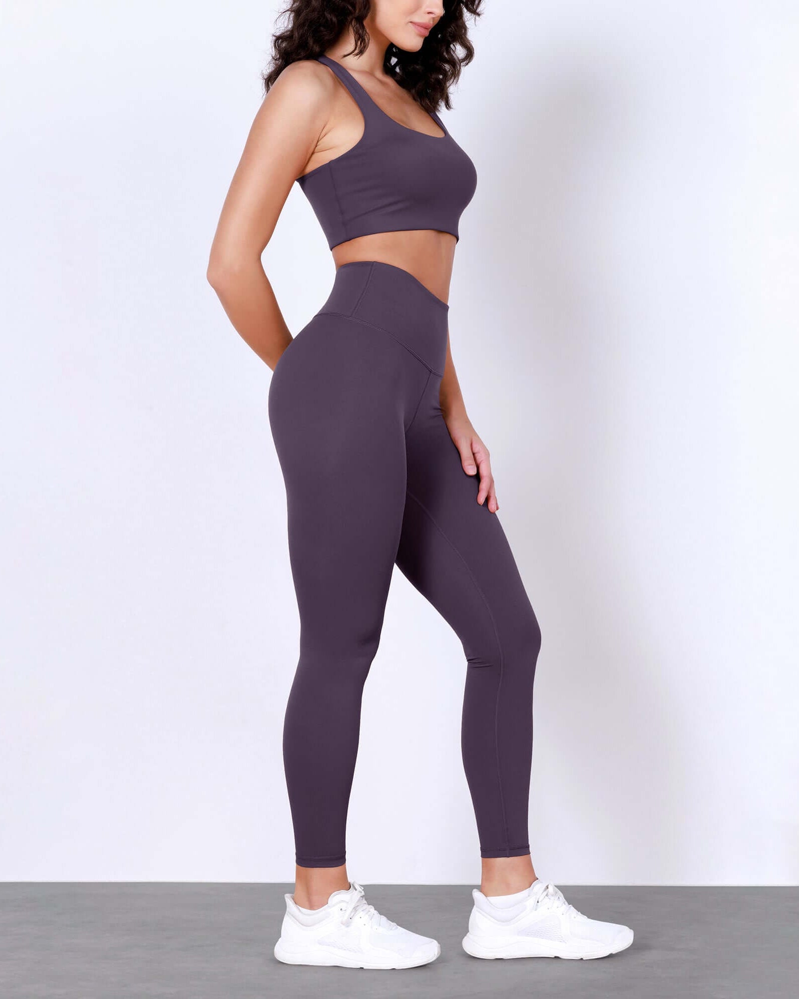 25 Body-Hugging Workout Leggings with Back Pocket Dark Purple - ododos