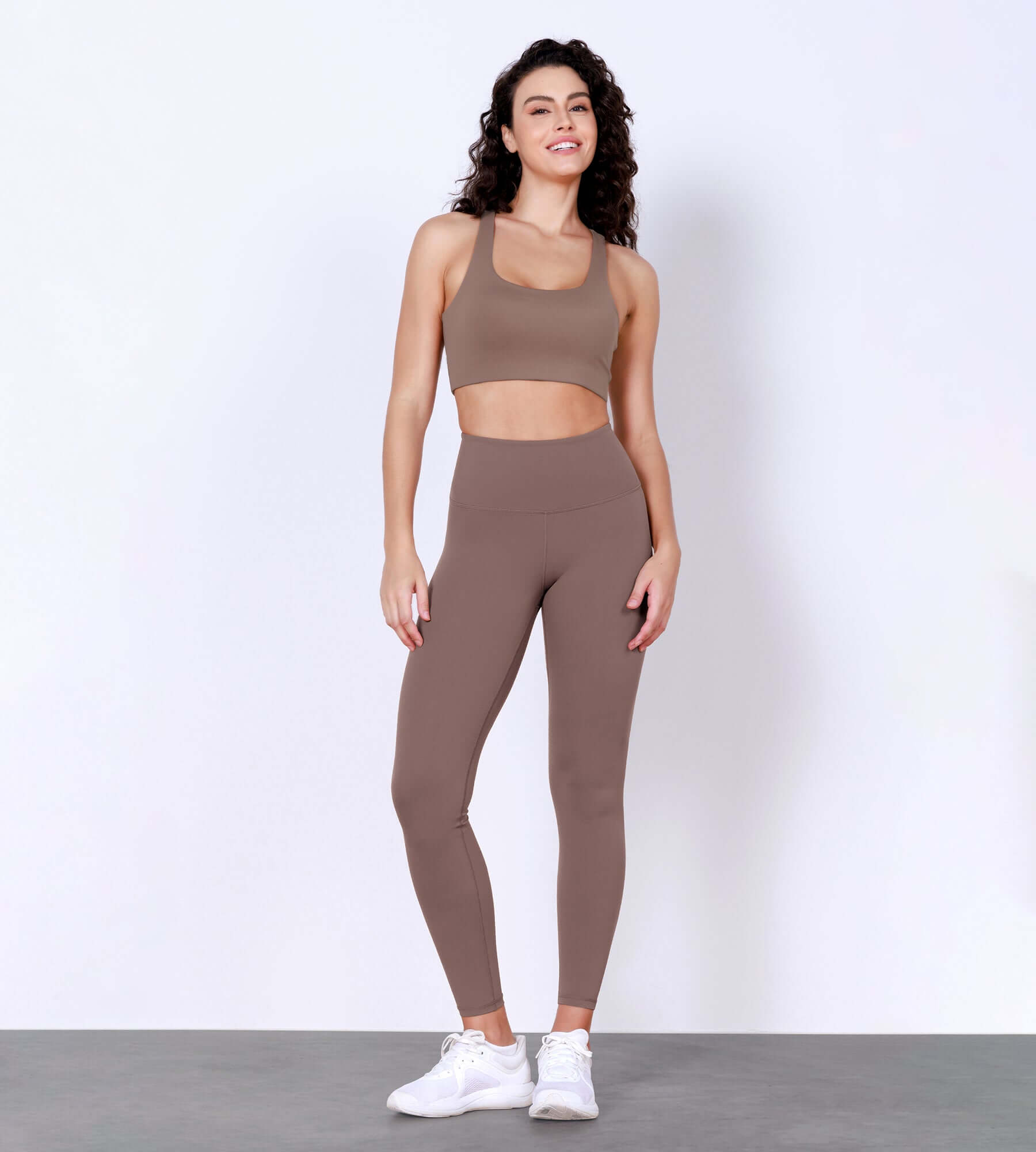 25 Body-Hugging Workout Leggings with Back Pocket Purple Taupe - ododos