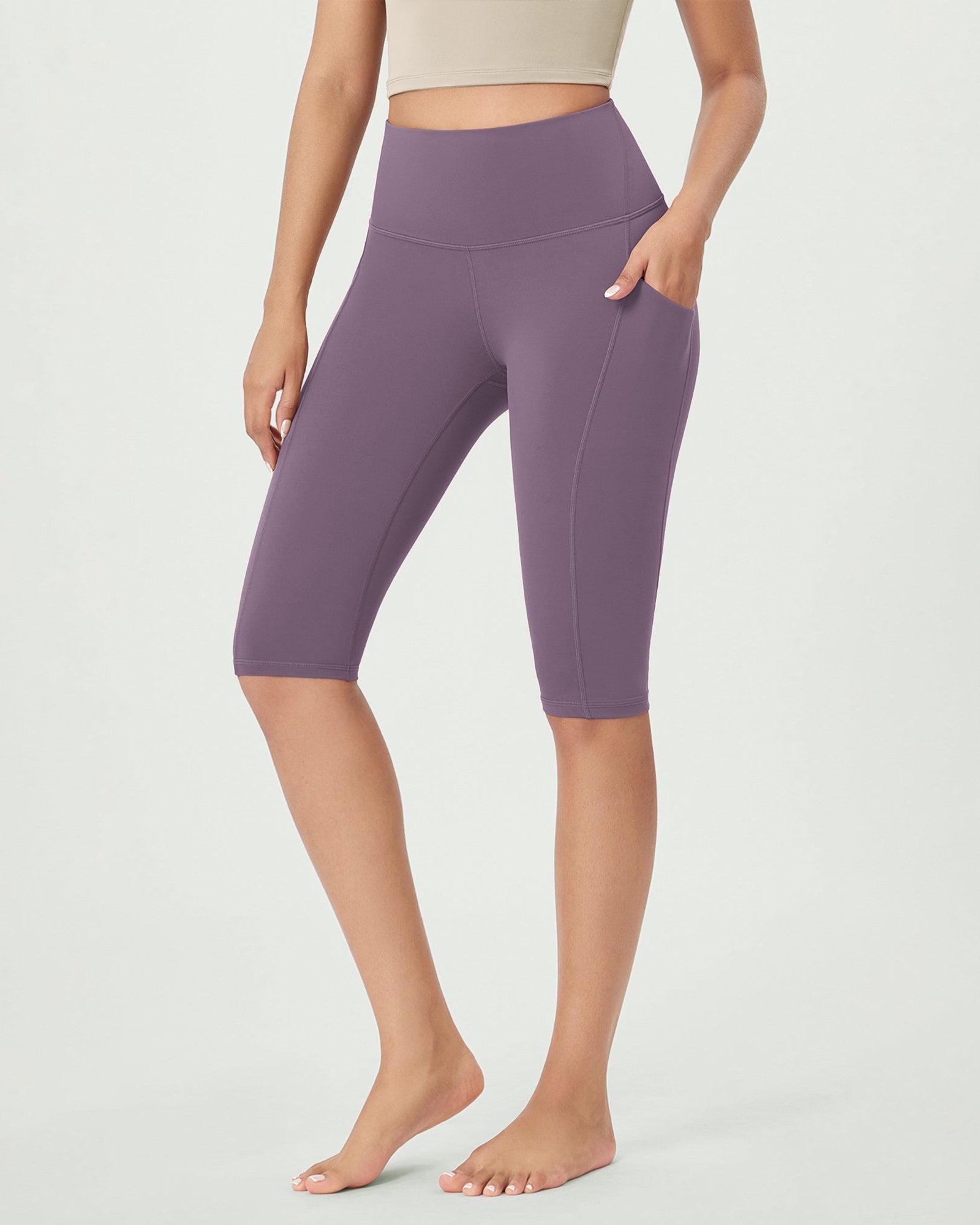 14 ODLEX High Waist Workout Yoga Capri Leggings with Pockets Ash Violet - ododos