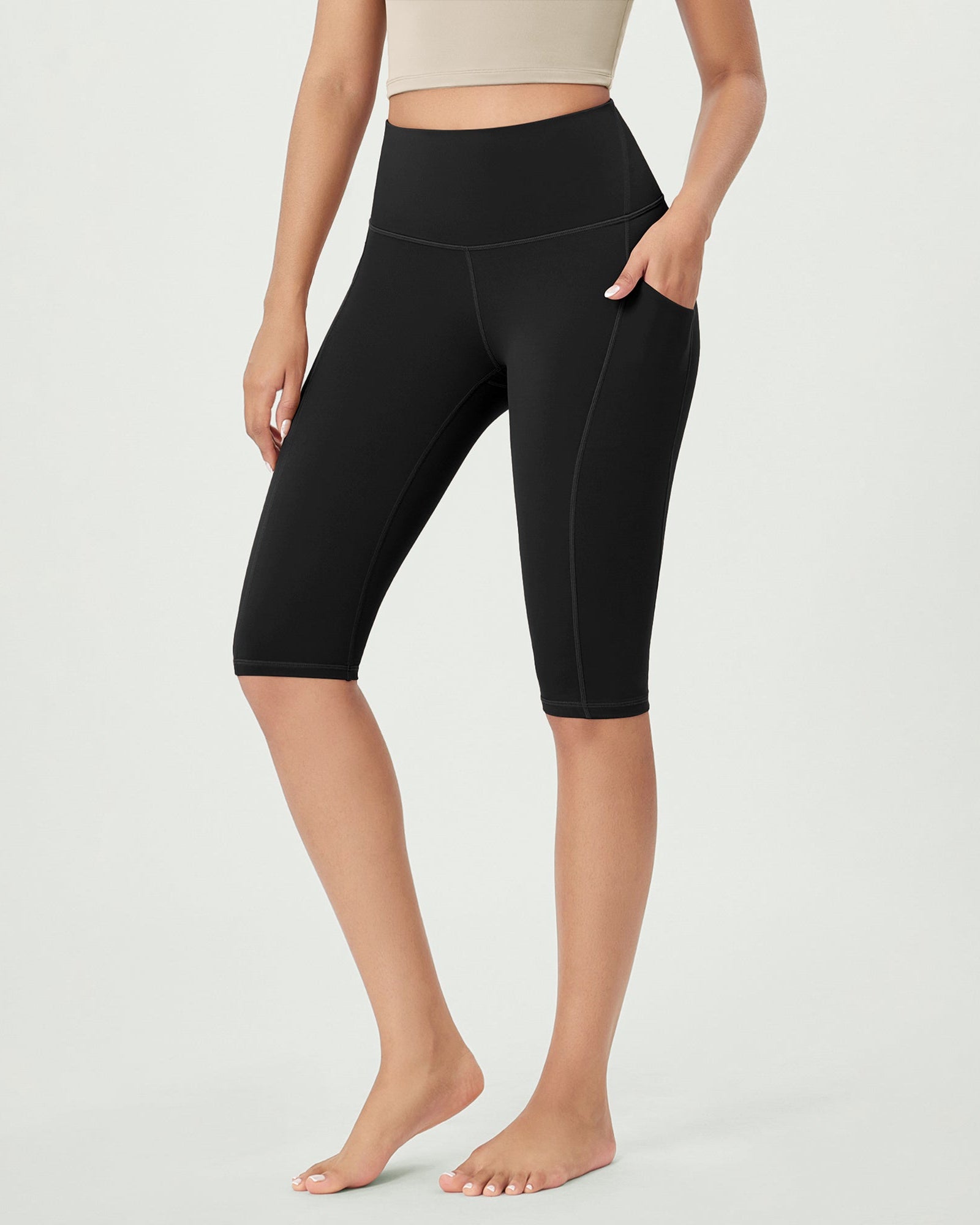 14 ODLEX High Waist Workout Yoga Capri Leggings with Pockets Black - ododos