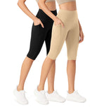 ODLEX 2-Pack 14 High Waist Workout Capris with Pockets Black+Beige - ododos
