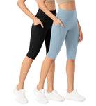 ODLEX 2-Pack 14 High Waist Workout Capris with Pockets Black+Chambray - ododos