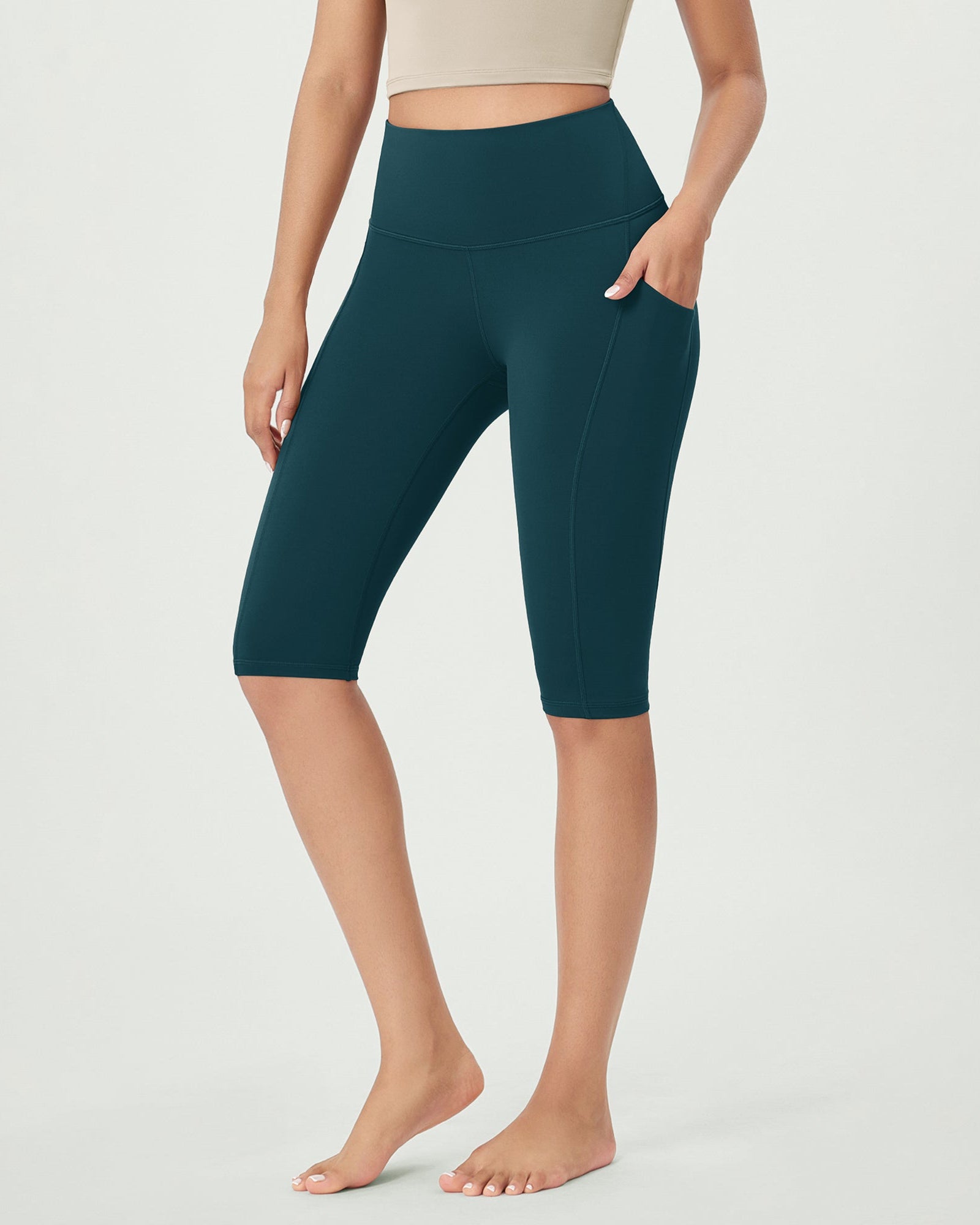 14 ODLEX High Waist Workout Yoga Capri Leggings with Pockets Forest Teal - ododos