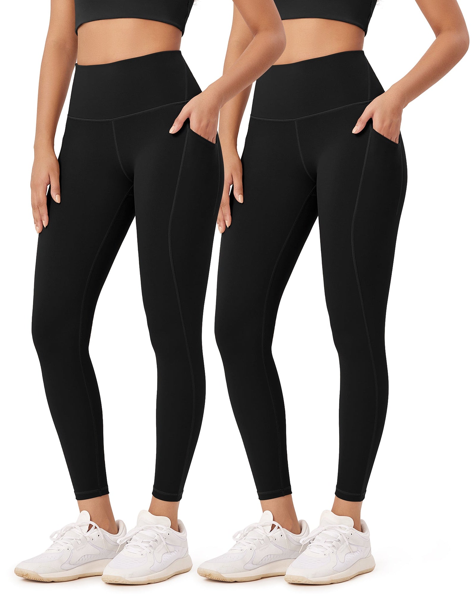 2-Pack 25�High Waist Workout Leggings with Pockets Black+Black - ododos