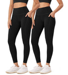 2-Pack 25�High Waist Workout Leggings with Pockets Black+Black - ododos