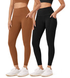 2-Pack 25�High Waist Workout Leggings with Pockets Black+Caramel - ododos