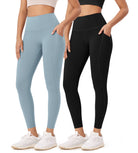 2-Pack 25�High Waist Workout Leggings with Pockets Black+Chambray - ododos