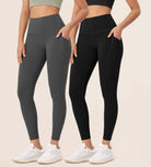 2-Pack 25�High Waist Workout Leggings with Pockets Black+Charcoal - ododos