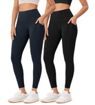 2-Pack 25�High Waist Workout Leggings with Pockets Black+Deep Navy - ododos