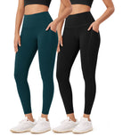 2-Pack 25�High Waist Workout Leggings with Pockets Black+Forest Teal - ododos