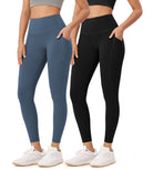 2-Pack 25�High Waist Workout Leggings with Pockets Black+Ink Blue - ododos