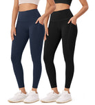 2-Pack 25�High Waist Workout Leggings with Pockets Black+Navy - ododos