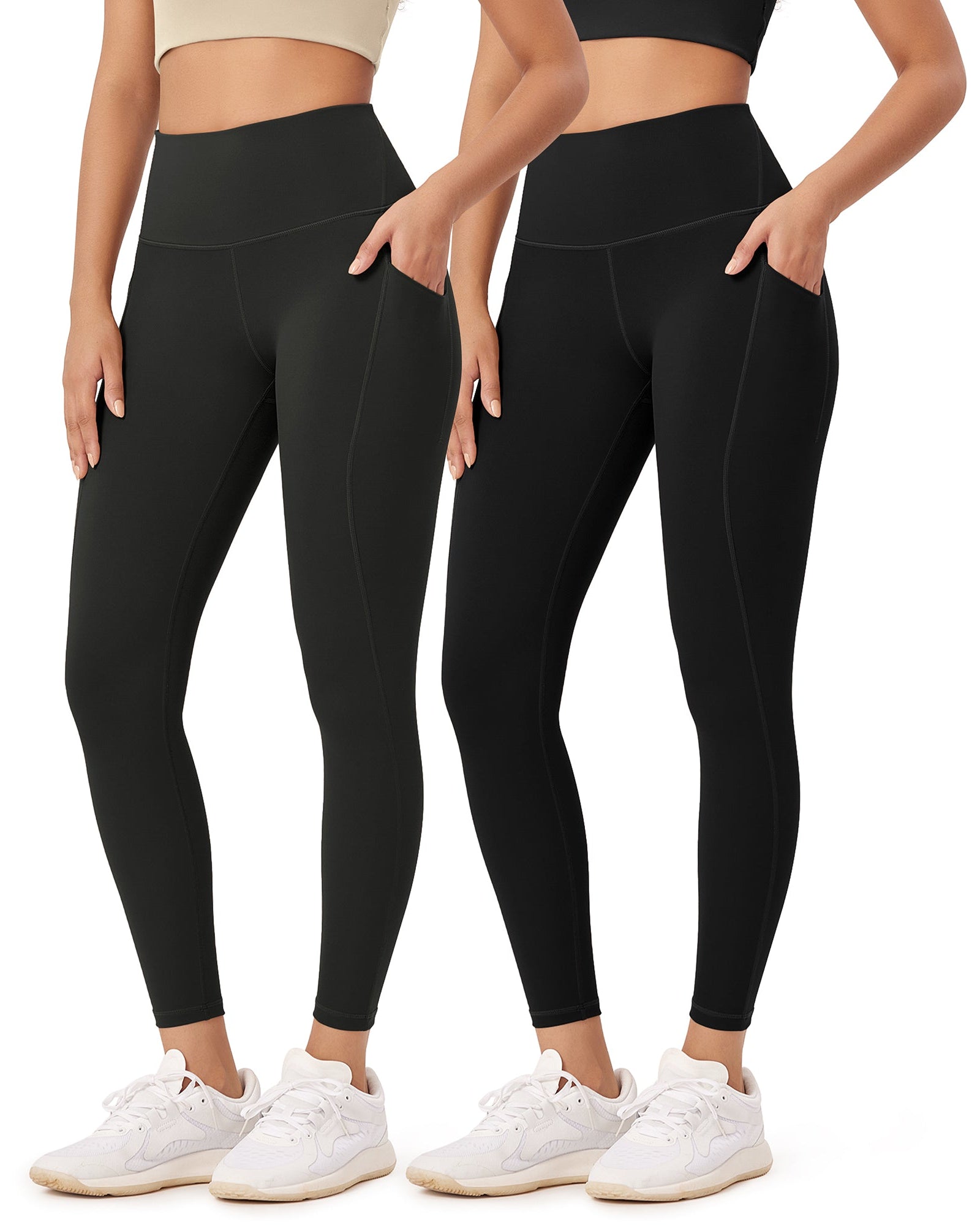 2-Pack 25�High Waist Workout Leggings with Pockets Black+Onyx Black - ododos