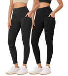 2-Pack 25�High Waist Workout Leggings with Pockets Black+Onyx Black - ododos