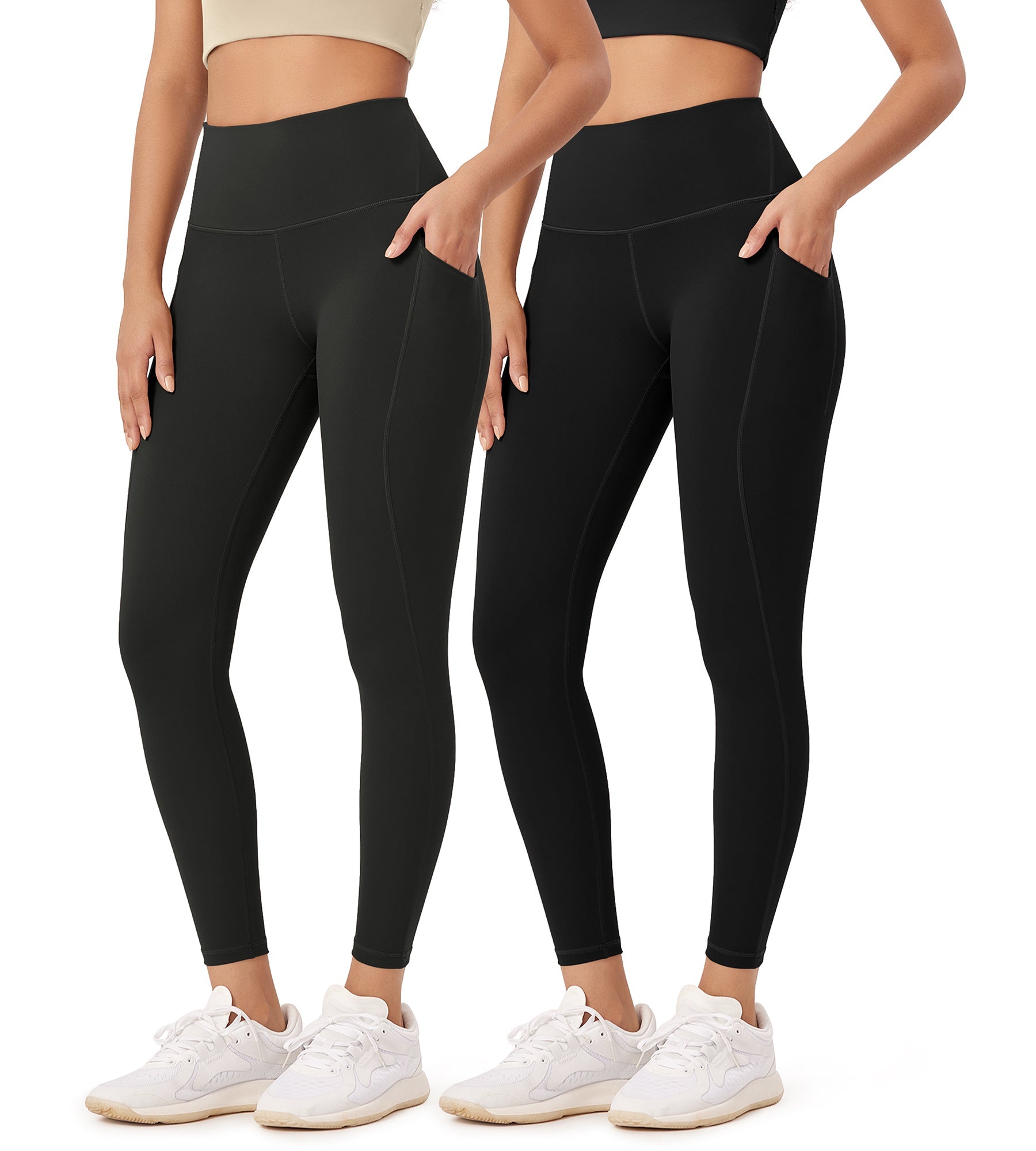 2-Pack 25�High Waist Workout Leggings with Pockets Black+Onyx Black - ododos