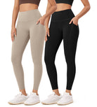 2-Pack 25�High Waist Workout Leggings with Pockets Black+Taupe - ododos