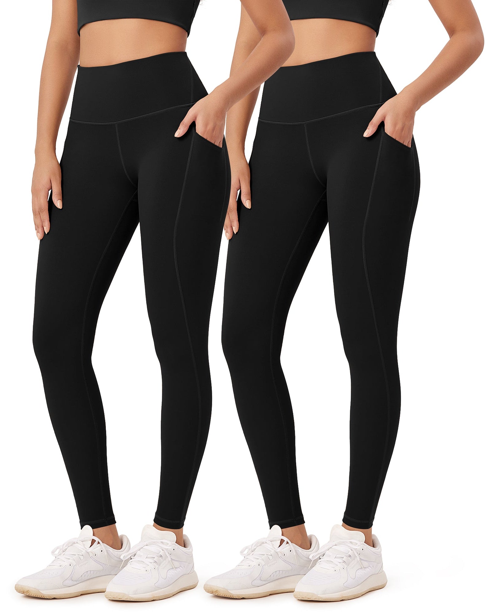 2-Pack 28 High Waist Workout Leggings with Pockets Black+Black - ododos