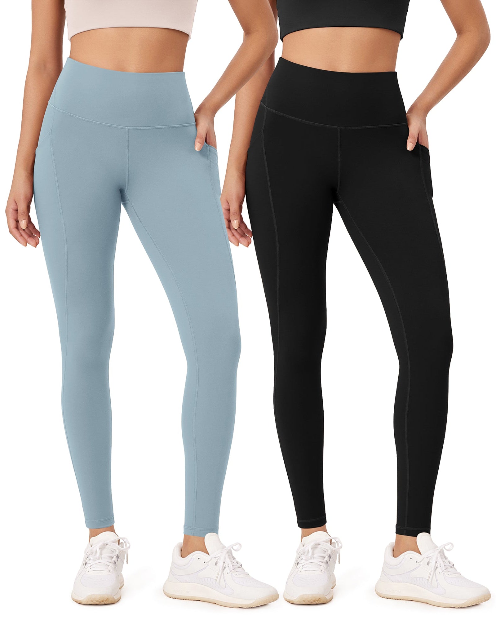 2-Pack 28 High Waist Workout Leggings with Pockets Black+Chambray - ododos