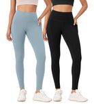 2-Pack 28 High Waist Workout Leggings with Pockets Black+Chambray - ododos