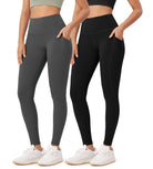 2-Pack 28 High Waist Workout Leggings with Pockets Black+Charcoal - ododos