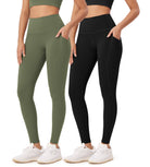 2-Pack 28 High Waist Workout Leggings with Pockets Black+Dark Olive - ododos