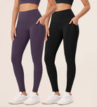 2-Pack 28 High Waist Workout Leggings with Pockets Black+Dark Purple - ododos